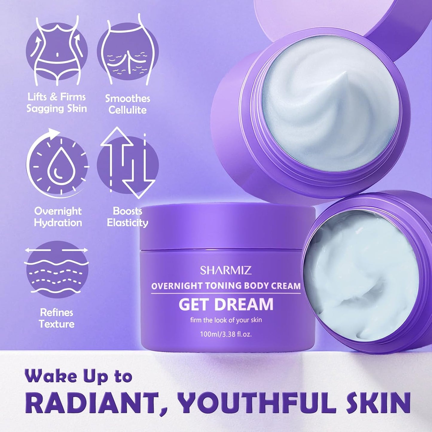 Get Dream Overnight Toning Whip: Body Firming Cream Cellulite Remover for Legs and Body (3.38 OZ)