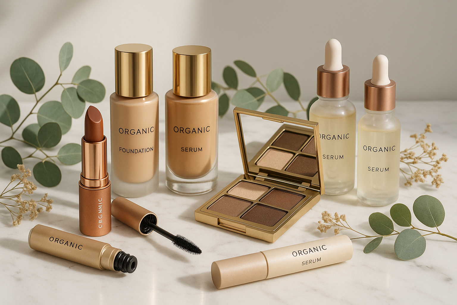 organic luxury makeups on display